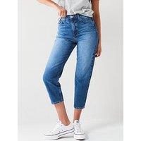 V By Very High Waist Mom Jeans - Midi Wash
