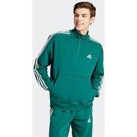 Adidas Sportswear Mens 1/4 Zip 3 Stripe Sweatshirt - Green