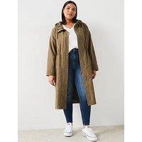 V By Very Curve Lightweight Hooded Parka Coat - Khaki