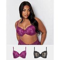 Yours Curve 2Pk Satin & Lace Padded Bra