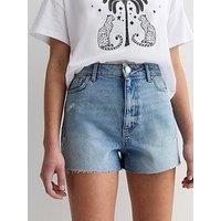 New Look Pale Blue Denim Raw Hem Mom Shorts