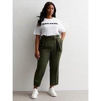 New Look Curves Khaki High Waist Paperbag Trousers