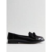 New Look Black Patent Suedette Bow Loafers