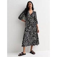 New Look Black Abstract Print V Neck Midi Dress