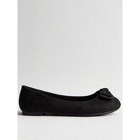New Look Wide Fit Black Suedette Bow Front Ballerina Pumps