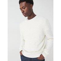 Very Man Texture Block Crew Neck Jumper - Ecru - Natural