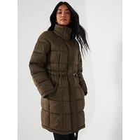 V By Very Padded Coat With Waist Detail - Khaki