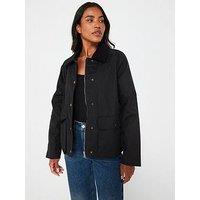 V By Very Waxed Jacket With Corduroy Collar - Black