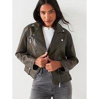 V By Very Distressed Faux Leather Biker - Brown