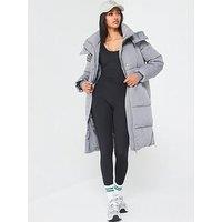 V By Very Longline Padded Coat With Hood - Grey