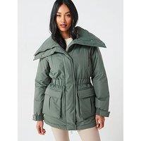 V By Very Padded Coat With Funnel Neck - Green - Khaki