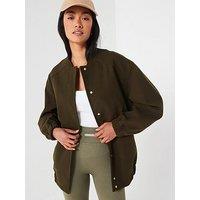 V By Very Faux Wool Bomber Jacket - Khaki