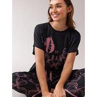 B By Ted Baker B By Baker Bow Printed Jersey Pj Set - Black & Pink