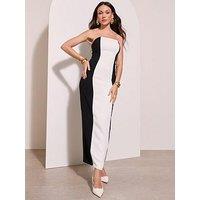 Michelle Keegan Bandeau Mono Stripe Midaxi Dress - White/Black