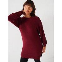 V By Very Curve Slash Neck Longline Jumper - Berry