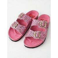 Love Moschino Sparkle Double Strap Sandals - Pink Glitter