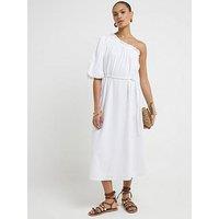 River Island Linen One Shoulder Maxi Dress - White