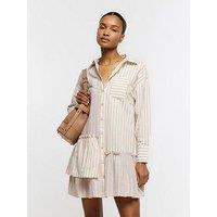 River Island Asymmetric Linen Shirt Dress - Beige