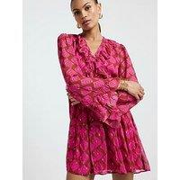 River Island Lurex Smock Dress - Dark Pink