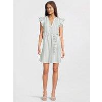 Jdy Tie Waist Frill Shoulder Mini Dress - White