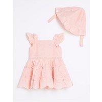 River Island Baby Baby Girls Broderie Dress And Hat Set - Pink