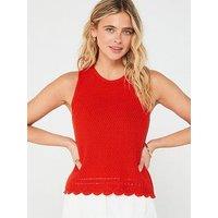 Jdy Scallop Edge Knitted Top - Red