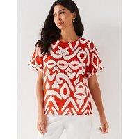 Everyday Crew Neck Printed Blouse - Red/White