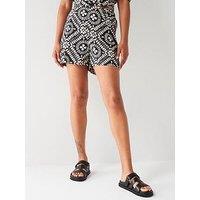 V By Very Printed Shorts Co-Ord - Black/White