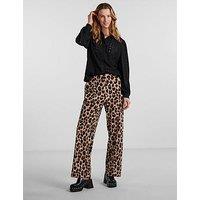 Pieces Leopard Print High Waist Trousers - Black