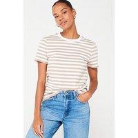 Pieces Stripe T-Shirt - White/Brown