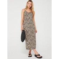 Pieces Animal Print Slip Dress - Brown