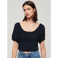 Superdry Smocked Woven Top - Navy