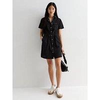 New Look Black Lightweight Denim Drawstring Short Sleeve Mini Shirt Dress