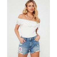 Only Bardot Frill Top - White