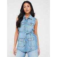 Only Belted Denim Waistcoat - Medium Blue