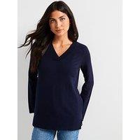 Everyday V Neck Longline Jumper - Navy