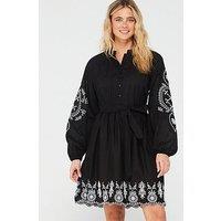 Only Embroidered Detail Shirt Dress - Black