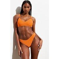 New Look Bright Orange Crinkle Textured Ring Bikini Top