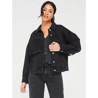 Only Fringe Detail Denim Jacket - Black