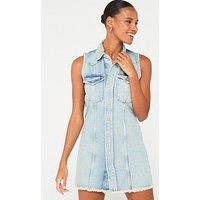 Only Sleeveless Denim Shirt Dress - Light Blue