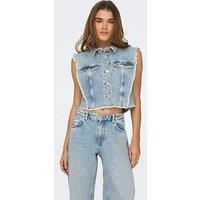 Only Sleeveless Rhinestone Denim Top - Light Blue