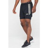 Adidas Men'S Running Own The Run 3 Stripe 2-In-1 Shorts - Black