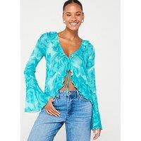 Something New Ruffle Long Sleeve Top - Blue