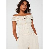 Something New Bardot Ruched Top - Cream