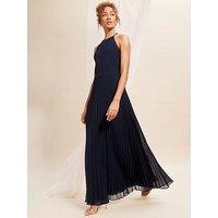 Love & Roses Navy Back Detail Halter Lace Pleated Maxi Dress - Navy