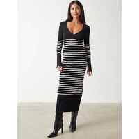 Pretty Lavish Vanessa Striped Knit Dress - Black