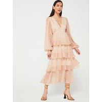 Pretty Lavish Ashton Ruffle Long Sleeve Midaxi Dress - Sorbet - Multi