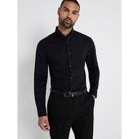 River Island Long Sleeve Textured Muscle Shirt - Black