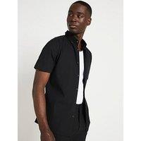 River Island Short Sleeve Textured Muscle Shirt - Black