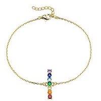 The Love Collection 18Ct Gold Plated Sterling Silver Rainbow Bar Cz Bracelet